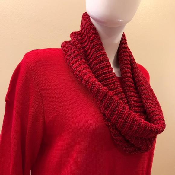 Apt 9 Red Tango Tunic Sweater With Infinity Scarf NEW Womens Plus Size 0X 14W - Picture 2 of 13
